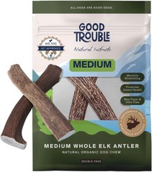 Good Trouble Elk Antler Whole Dog Treats, Medium, 2 count