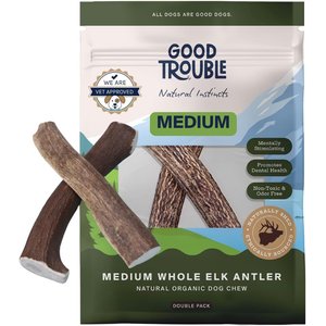 Good Trouble Elk Antler Whole Dog Treats, Medium, 2 count