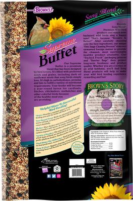 Show full view: Brown's Supreme Buffet Song Blend Seeds Wildbird Food, 10-lb bag slide 2 of 5