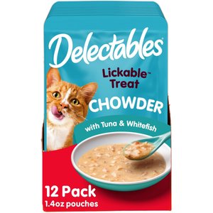 Hartz Delectables Lickable Treat Chowder Tuna & Whitefish Lickable Cat Treats, 1.4-oz, case of 12