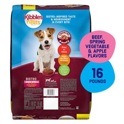 Show full view: Kibbles 'n Bits Bistro Mini Bits Beef, Vegetable & Apple Flavors Small Breed Dry Dog Food, 16-lb bag slide 3 of 12