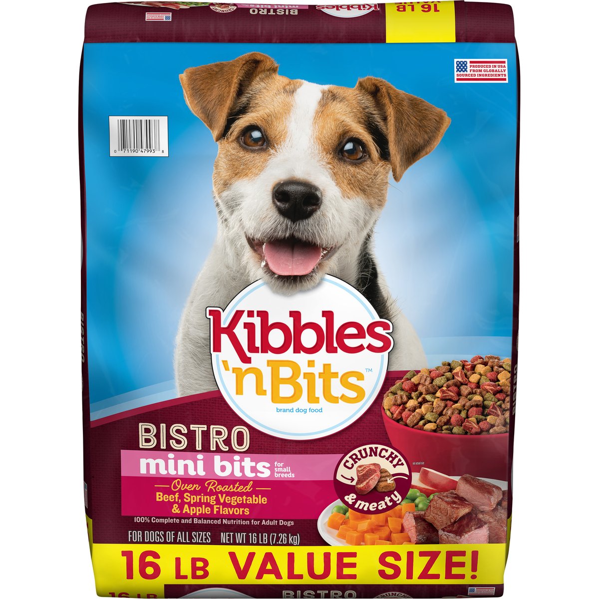 Kibbles 'n Bits Bistro Mini Bits Small Breed Beef, Vegetable & Apple Flavors Dry Dog Food, 16-lb bag