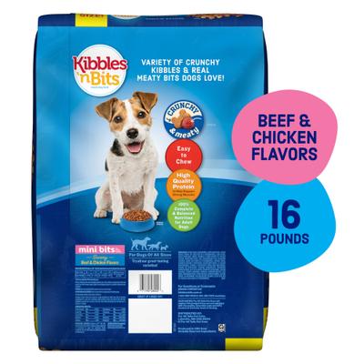 Show full view: Kibbles 'n Bits Mini Bits Savory Beef & Chicken Flavors Small Breed Dry Dog Food, 16-lb bag slide 3 of 13
