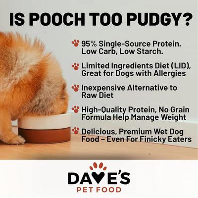 Show full view: Dave's Pet Food 95% Premium Chicken & Chicken Liver Grain-Free Canned Wet Dog Food, 12.5-oz, case of 12 slide 3 of 11