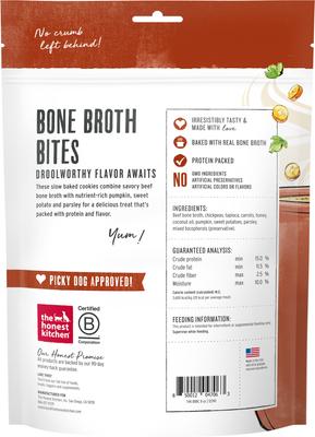 Show full view: The Honest Kitchen Human Grade Bone Broth Bites Roasted with Beef Bone Broth, Sweet Potatoes, & Parsley Dog Treats, 8-oz bag slide 3 of 12