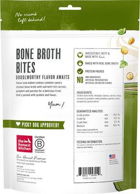 Show full view: The Honest Kitchen Human Grade Bone Broth Bites Roasted with Chicken Bone Broth, Carrots & Parsley Dog Treats, 8-oz bag slide 3 of 12