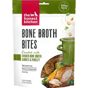 The Honest Kitchen Human Grade Bone Broth Bites Roasted with Chicken Bone Broth, Carrots & Parsley Dog Treats, 8-oz bag