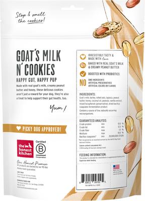 Show full view: The Honest Kitchen Human Grade Goat's Milk N' Cookies Slow Baked with Peanut Butter & Honey Dog Treats, 8-oz bag slide 3 of 12