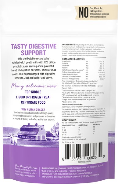 Show full view: The Honest Kitchen Daily Boosters Instant Goat's Milk with Probiotics for Dogs, 5.2-oz jar slide 2 of 11