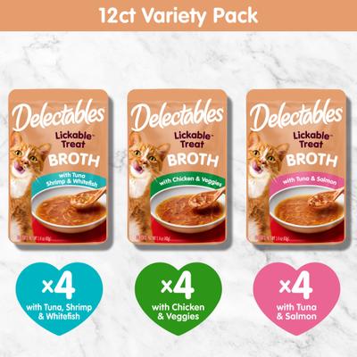 Show full view: Hartz Delectables Lickable Treat Savory Broth Variety Pack Lickable Cat Treats, 1.4-oz pouch, 12 count slide 7 of 12
