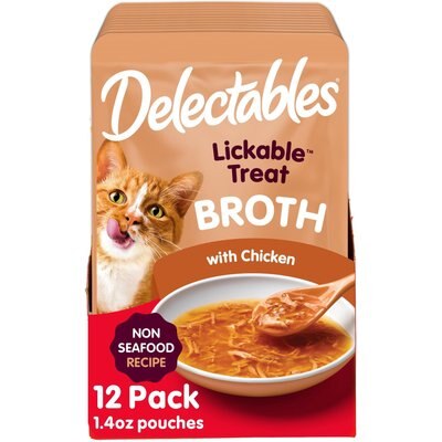 Delectables Delectables Lickable Treat Savory Broths Non-Seafood Recipe & Chicken Grain-Free Lickable Cat Treats, 1.4-oz pouch, pack of 12