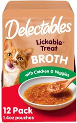 Hartz Delectables Savory Broths Chicken & Veggies Grain-Free Lickable Cat Treats, 1.4-oz pouch, pack of 12