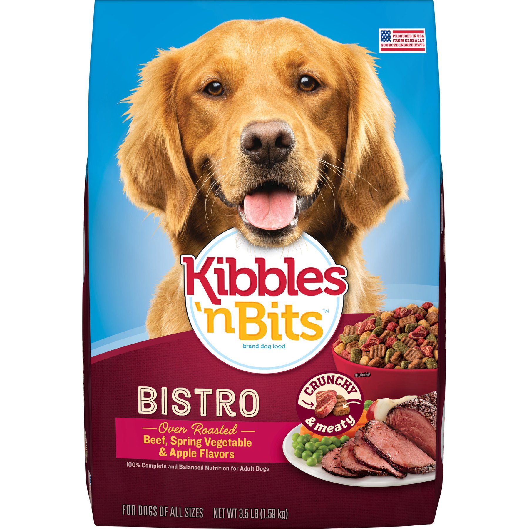 Kibbles 'n Bits Bistro Oven Roasted Beef, Spring Vegetable & Apple Flavor Dry Dog Food, 3.5-lb bag