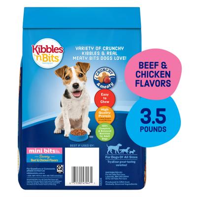 Show full view: Kibbles 'n Bits Mini Bits Savory Beef & Chicken Flavors Small Breed Dry Dog Food, 3.5-lb bag slide 3 of 12