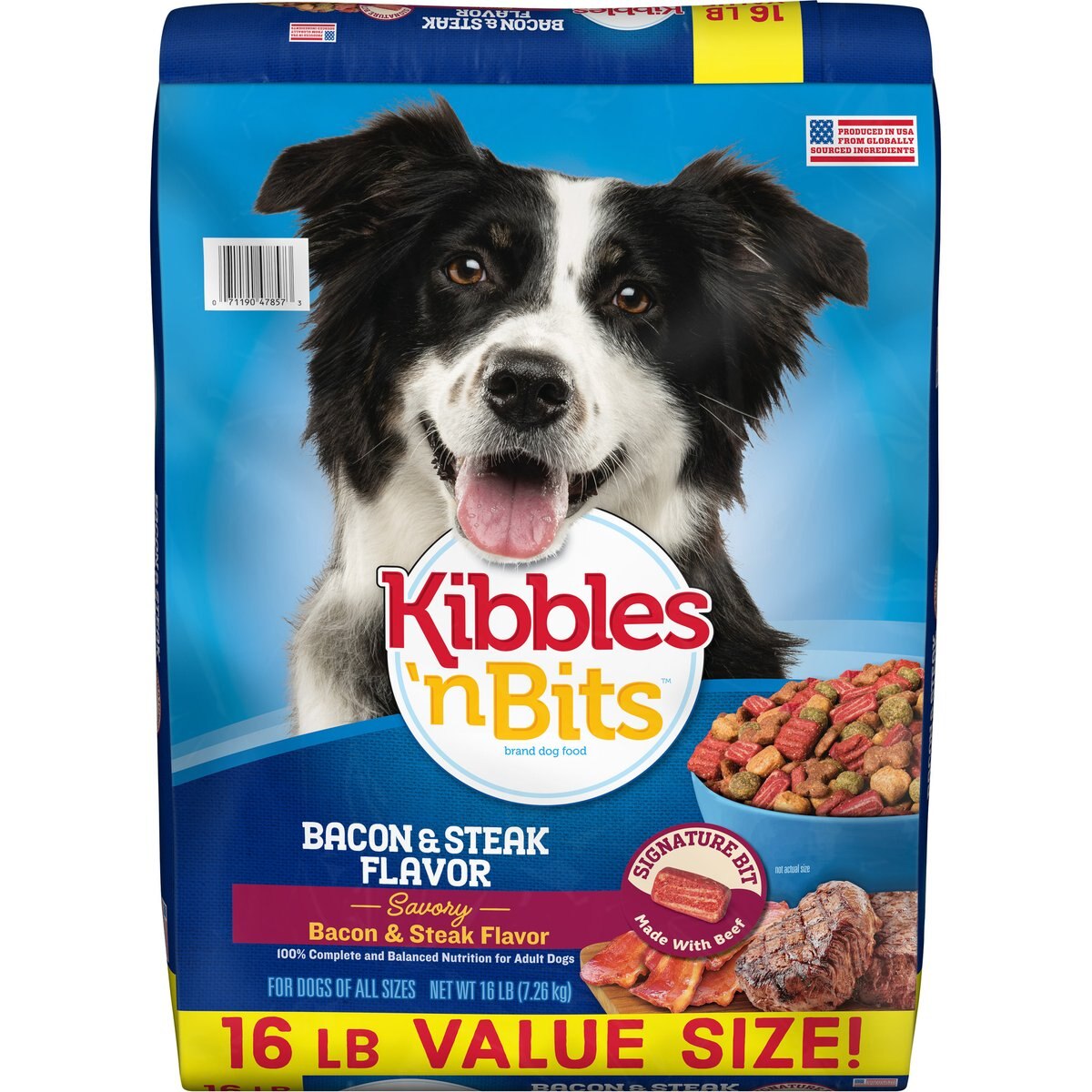 Kibbles 'n Bits Adult Savory Bacon & Steak Flavor Dry Dog Food, 16-lb bag