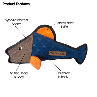 Show full view: Eddie Bauer 14-in Fish Squeak & Crinkle Plush Dog Toy, Blue slide 3 of 3