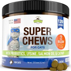 Strawfield Pets Super Chews with Probiotics, Lysine, Salmon Oil & Catnip Soft Chews Cat Supplement, 120 count
