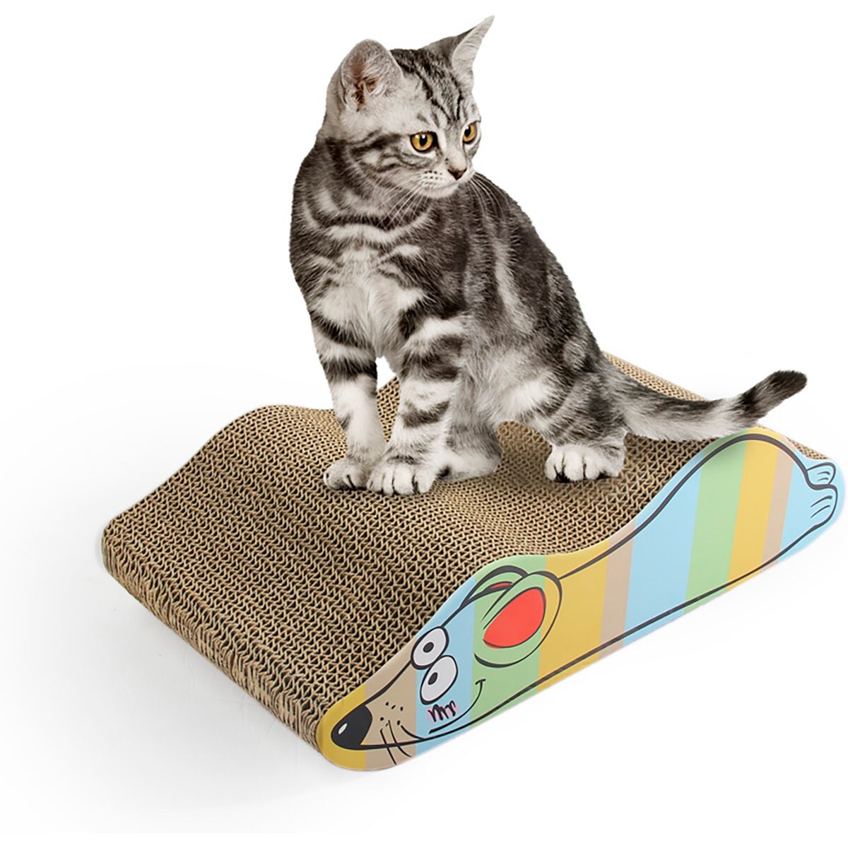 allforpaws Catoon Scratcher Mouse Cat Toy with Catnip, Multi-Color, 16.5 x 8.27 x 4.53-in