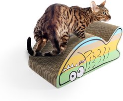 allforpaws Catoon Belly Rubbing Fish Scratcher Cat Toy with Catnip, Multi-Color, 16.5 x 8.27 x 7-in
