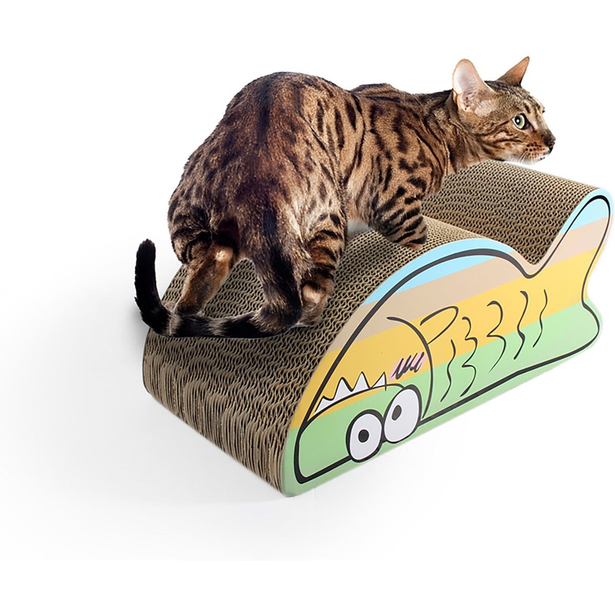 allforpaws Catoon Belly Rubbing Fish Scratcher Cat Toy with Catnip, Multi-Color, 16.5 x 8.27 x 7-in