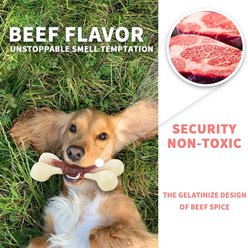 allforpaws Super Nylon Beef Bone Appetit Flavor Infused Tough Dog Chew Toy, Red, Medium: 6 x 2.4 x 1.4-in slide 2 of 9
