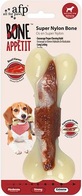 Show full view: allforpaws Super Nylon Beef Bone Appetit Flavor Infused Tough Dog Chew Toy, Red, Medium: 6 x 2.4 x 1.4-in slide 9 of 10