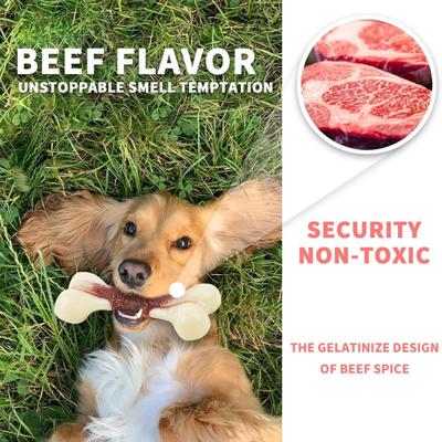 Show full view: allforpaws Super Nylon Beef Bone Appetit Flavor Infused Tough Dog Chew Toy, Red, Small: 4 x 1.7 x 1-in slide 4 of 9