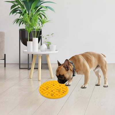 Show full view: allforpaws Calming Pals Wowfle Lick Mat Refill Treat Dispensing Dog Toy, Yellow, 7.9 x 7.9-in slide 3 of 6
