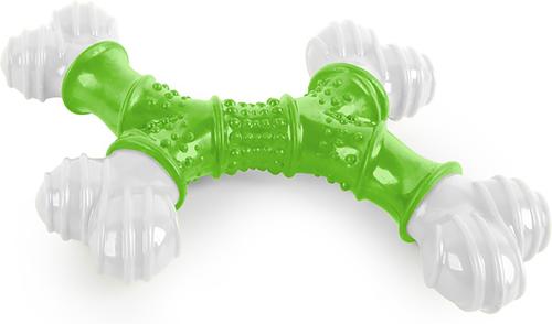Show full view: allforpaws Dental X-Bone Chew Dog Toy, Green, 7.8 x 7.0 x 1.3-in slide 2 of 3