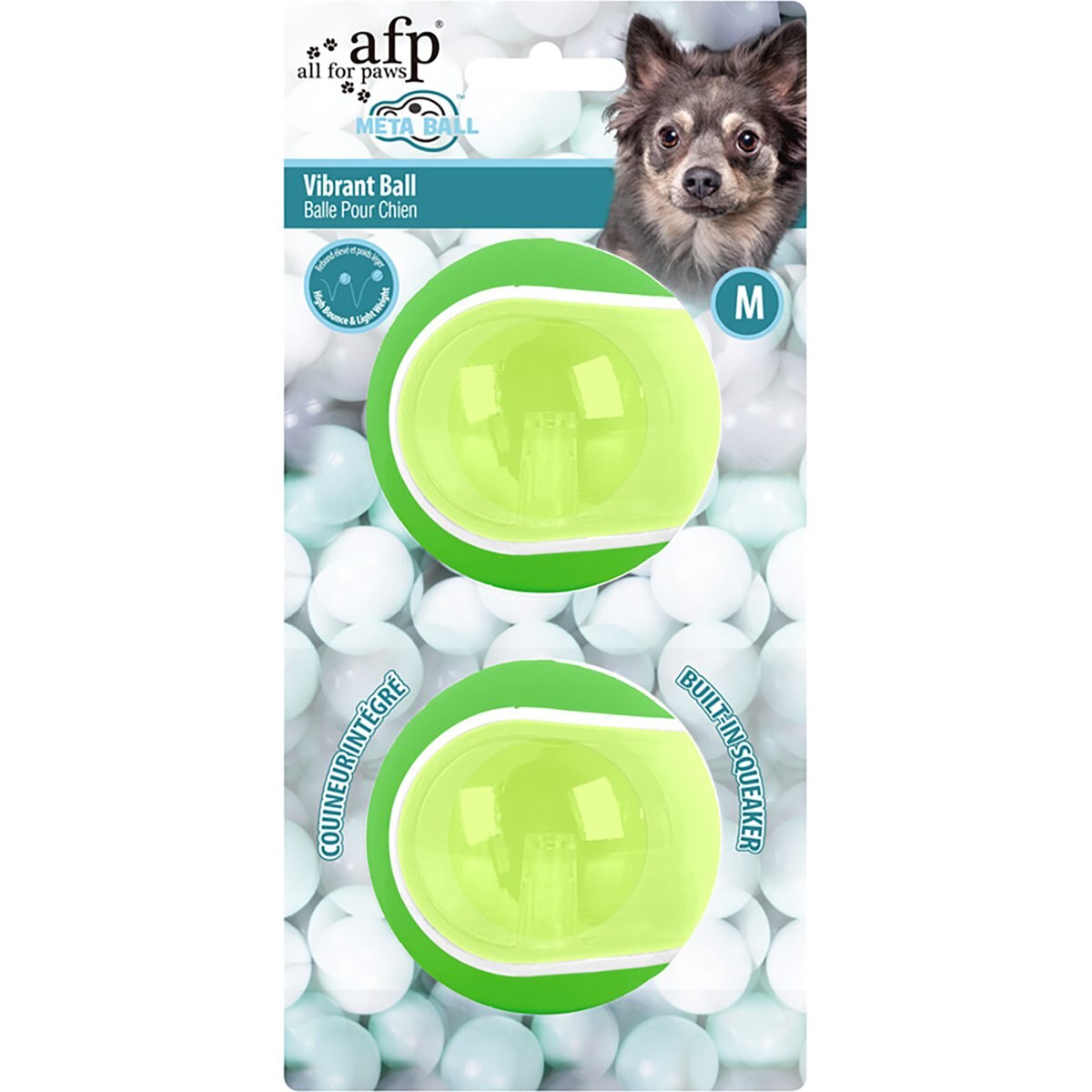 allforpaws Meta Vibrant Squeaky Ball Dog Toy, Green, 2.41 x 2.41 x 2.41-in, 2 count