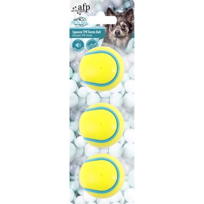 allforpaws allforpaws Meta Squeeze TPR Squeaky Tennis Ball Dog Toy, Yellow, 2.37 x 2.37 x 2.37-in, 3 count