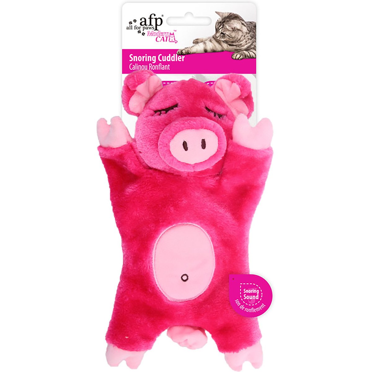 allforpaws Snoring Cuddler Pig Modern Plush Cat Toy, Pink, 10.6 x 4.7 x 2.56-in
