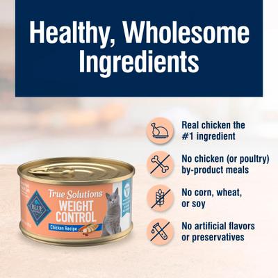 Show full view: Blue Buffalo True Solutions Natural Weight Control Chicken Adult Wet Cat Food, 3-oz can, case of 4 slide 7 of 13