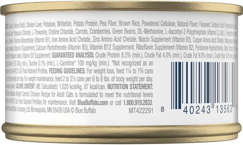 Show full view: Blue Buffalo True Solutions Natural Weight Control Chicken Adult Wet Cat Food, 3-oz can, case of 4 slide 3 of 13