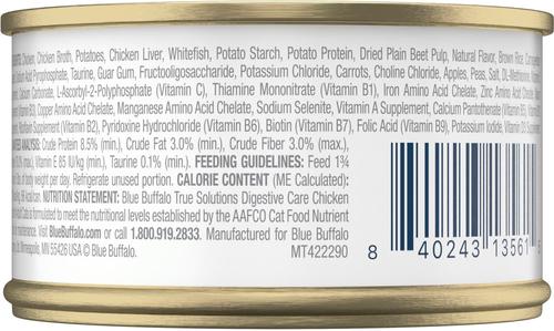 Show full view: Blue Buffalo True Solutions Digestive Care Formula Wet Cat Food, 3-oz can, case of 4 slide 3 of 13
