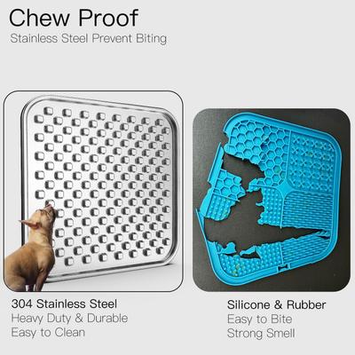 Show full view: Feedoo Double Layer Chew Proof & Whisker Friendly Non-Skid Stainless Steel Dog & Cat Lick Mat, Large slide 4 of 9