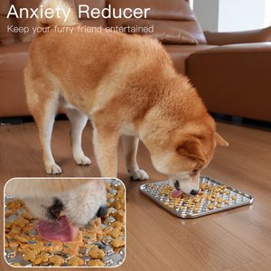 Feedoo Double Layer Chew Proof & Whisker Friendly Non-Skid Stainless Steel Dog & Cat Lick Mat, Large