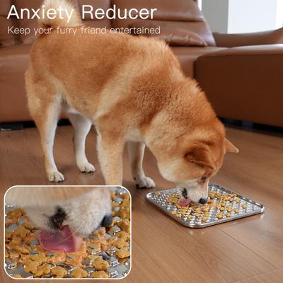 Show full view: Feedoo Double Layer Chew Proof & Whisker Friendly Non-Skid Stainless Steel Dog & Cat Lick Mat, Large slide 5 of 9