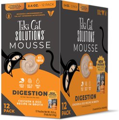 Tiki Cat Solutions Mousse Digestion Chicken & Egg Grain-Free Pate Wet Cat Food, 2.4-oz pouch, case of 12