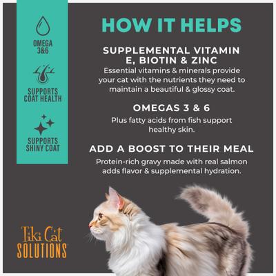 Show full view: Tiki Cat Solutions Topper Skin Coat Salmon Recipe in Broth Wet Cat Food Topper, 1.5-oz pouch, case of 12 slide 6 of 13