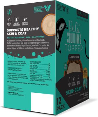 Show full view: Tiki Cat Solutions Topper Skin Coat Salmon Recipe in Broth Wet Cat Food Topper, 1.5-oz pouch, case of 12 slide 3 of 13