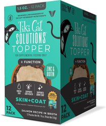 Tiki Cat Solutions Topper Skin Coat Salmon Recipe in Broth Wet Cat Food Topper, 1.5-oz pouch, case of 12