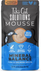 Tiki Cat Solutions Mousse Mineral Balance Tuna & Salmon Recipe Grain-Free Wet Cat Food, 2.4-oz pouch, case of 12