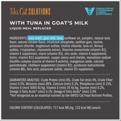Tiki Cat Solutions Liquid Meal Replacer Tuna in Goat's Milk Wet Cat Food, 6-oz spout pouch, case of 6 slide 2 of 9