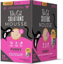 Tiki Cat Solutions Mousse Fussy Duck Liver & Egg Grain-Free Pate Wet Cat Food, 2.4-oz pouch, case of 12