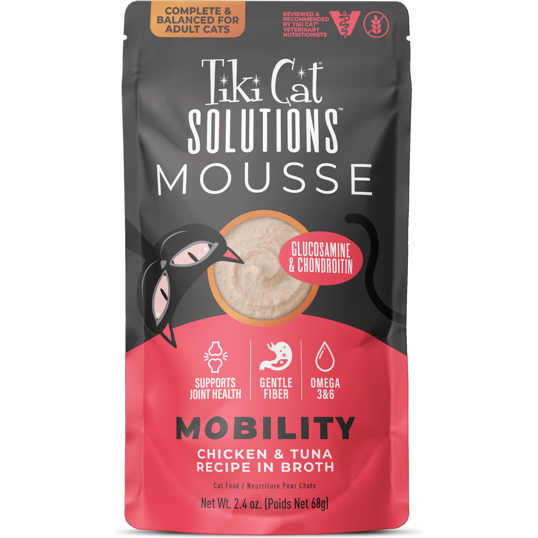 Tiki Cat Solutions Mousse Mobility Grain-Free Wet Cat Food, 2.4-oz pouch, case of 12