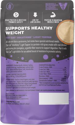 Show full view: Tiki Cat Solutions Light Chicken & Turkey Recipe in Broth Wet Cat Food Topper, 1.5-oz pouch, case of 12 slide 3 of 13