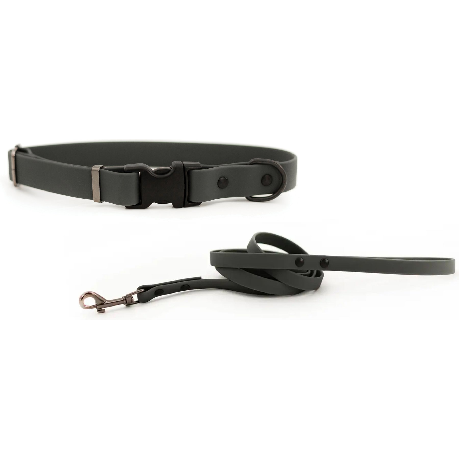 Euro-Dog Waterproof Style Dog Collar & Leash Set, Charcoal, Large: 15 to 24-in neck, 1-in wide