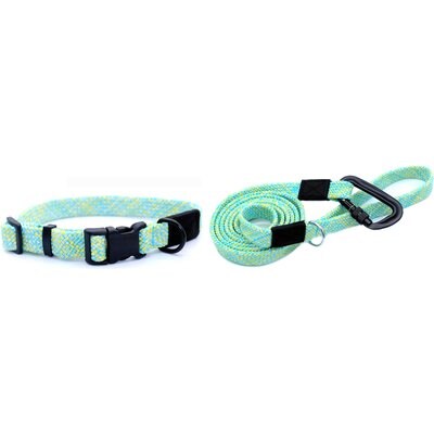Euro-Dog Euro-Dog Adventure Style Mountain Climbing Rope Dog Collar & Leash Set, Mountain Wave, Medium: 12 to 17-in neck, 3/4-in wide