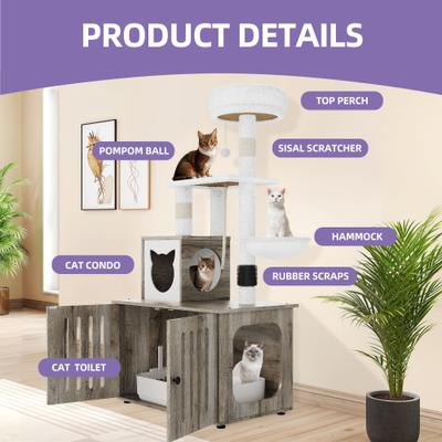 Show full view: Wooflex 2-in-1 Modern Tower Combo 53.5-in Flannel Cat Tree & Condo with Litter Box Enclosure, Gray slide 7 of 10